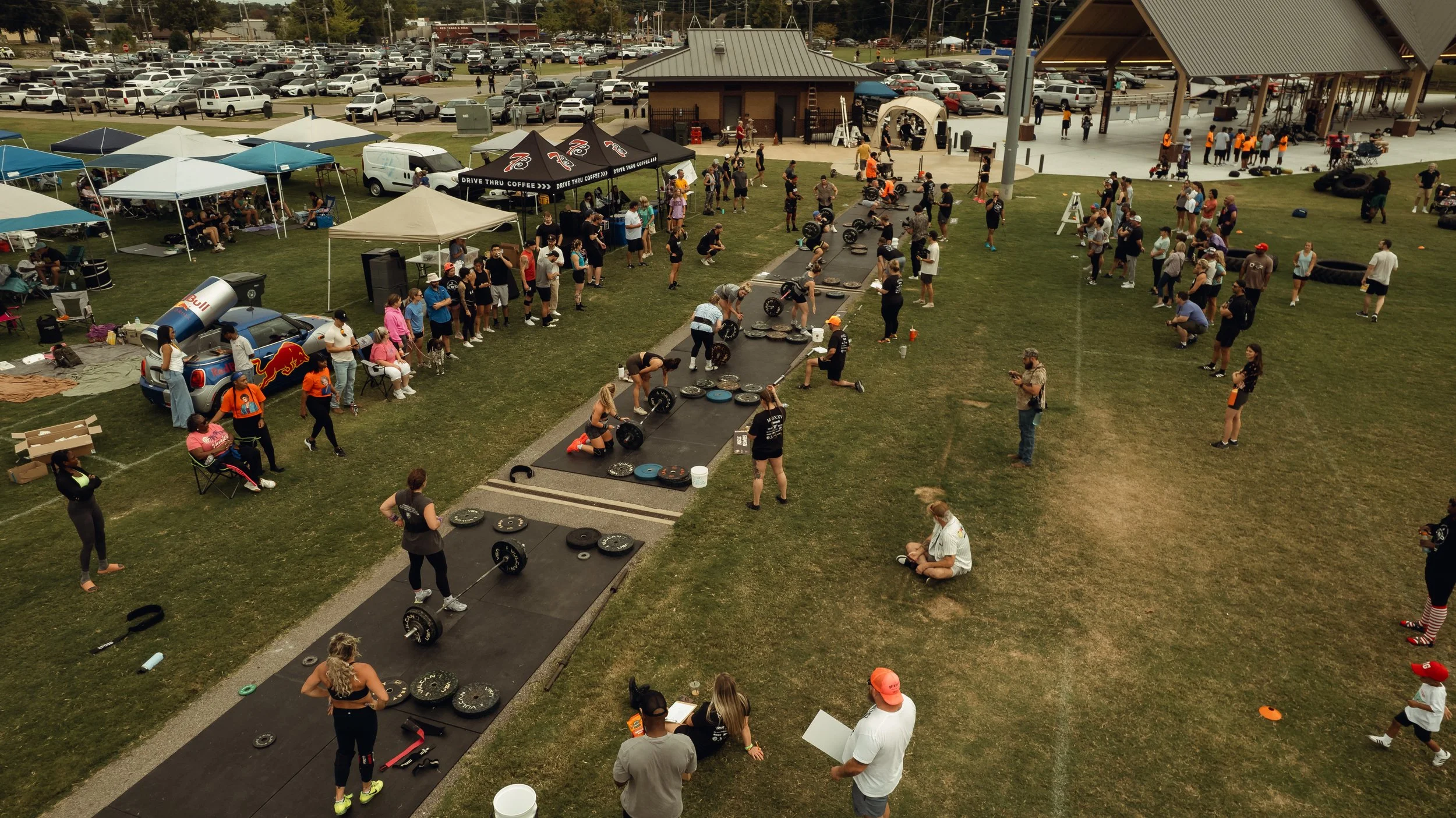 Aerial shot of teams competing across the park